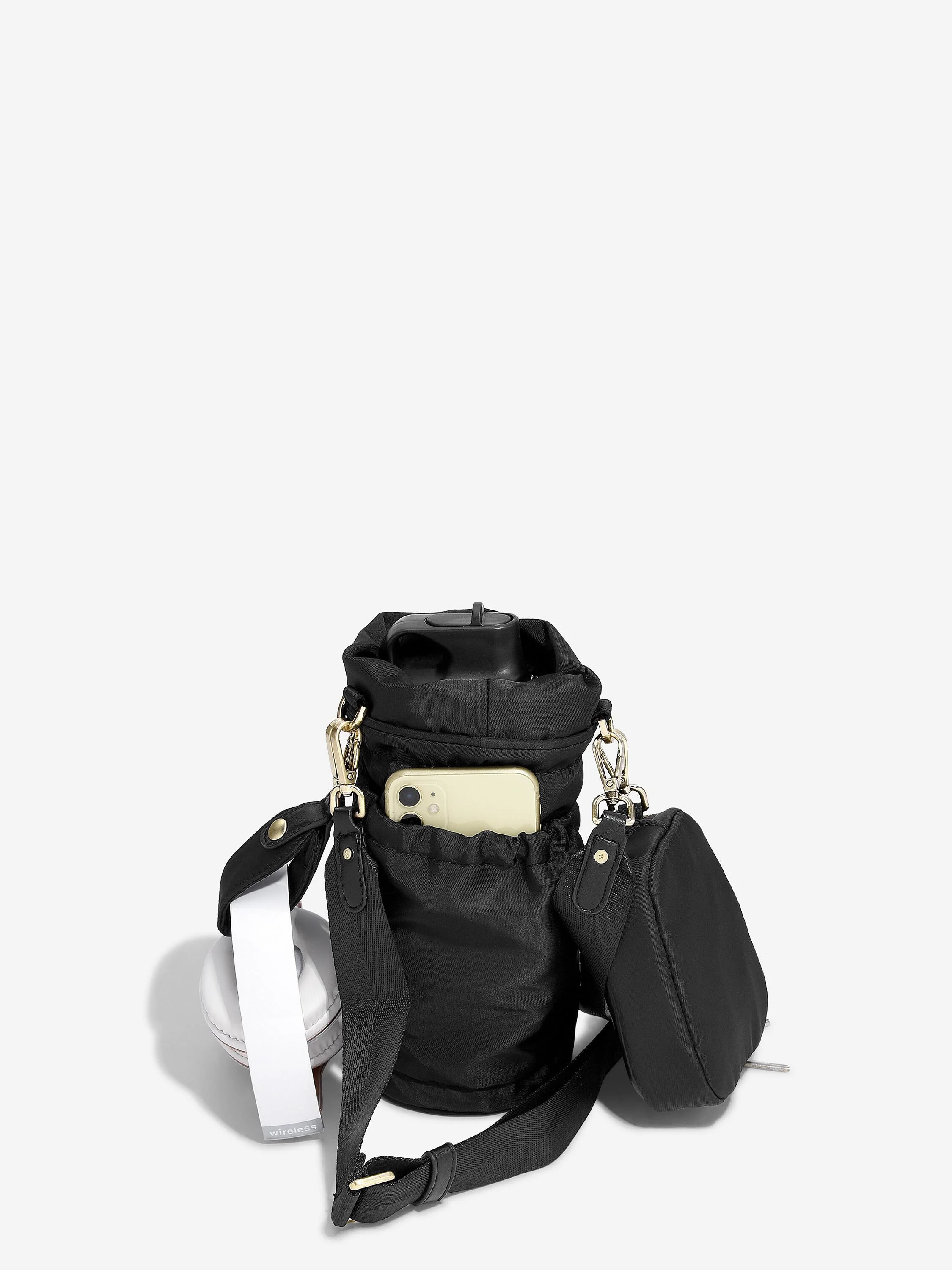Recycled Nylon Black Bottle Bag - Image 3