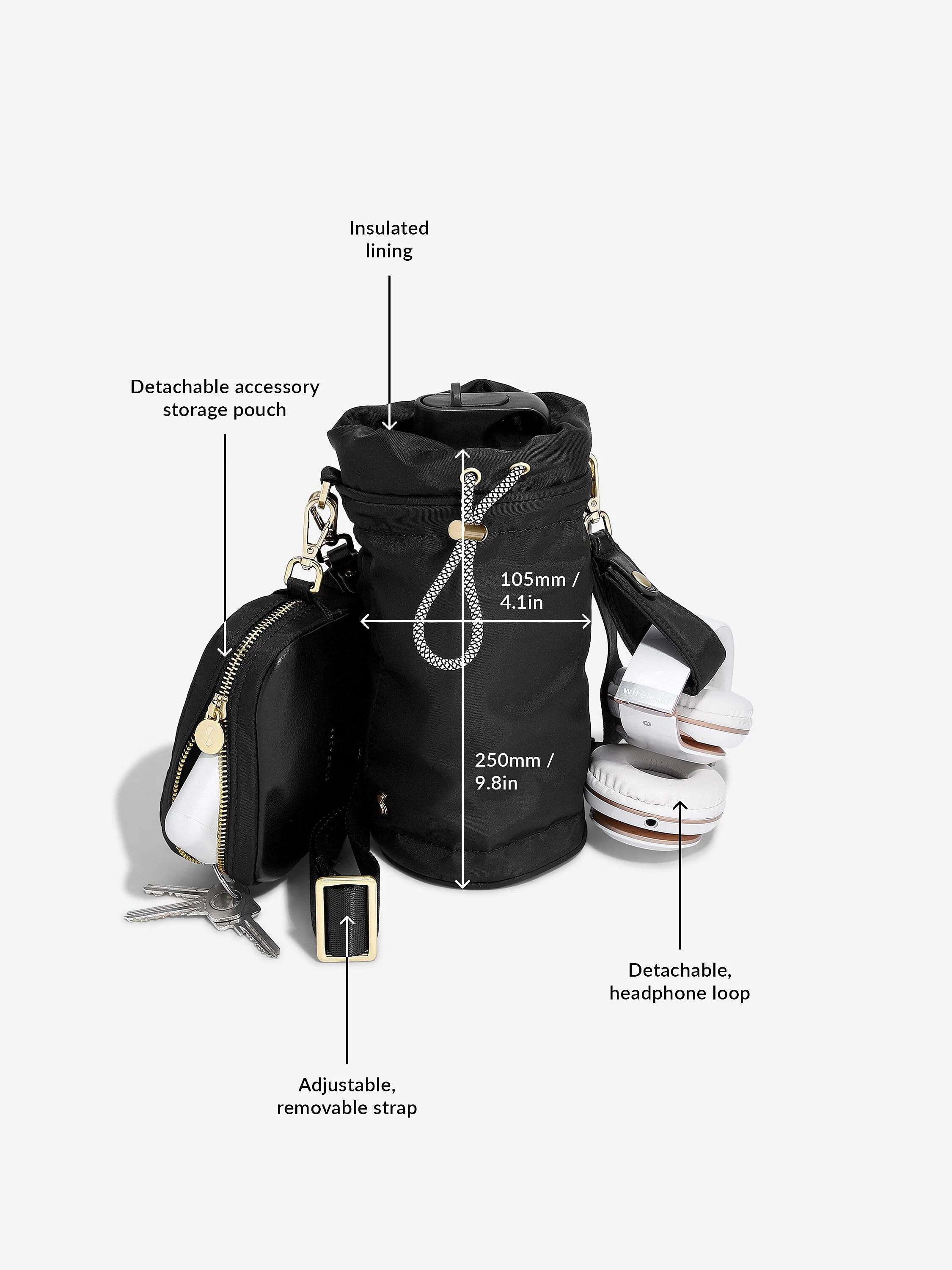 Recycled Nylon Black Bottle Bag - Image 5
