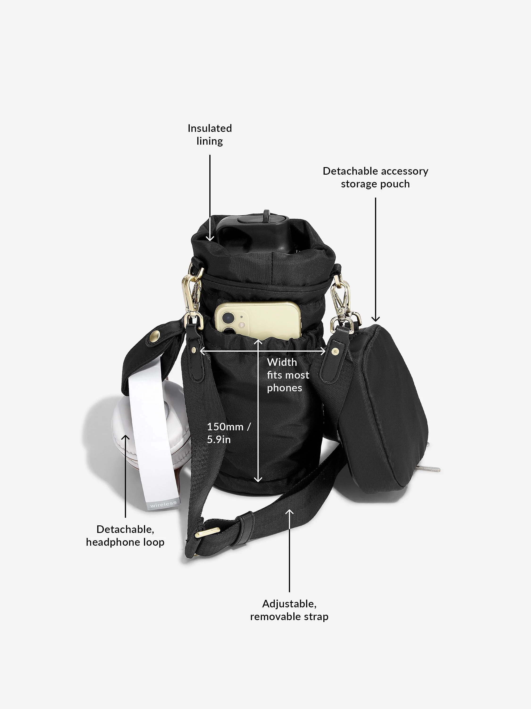 Recycled Nylon Black Bottle Bag - Image 6