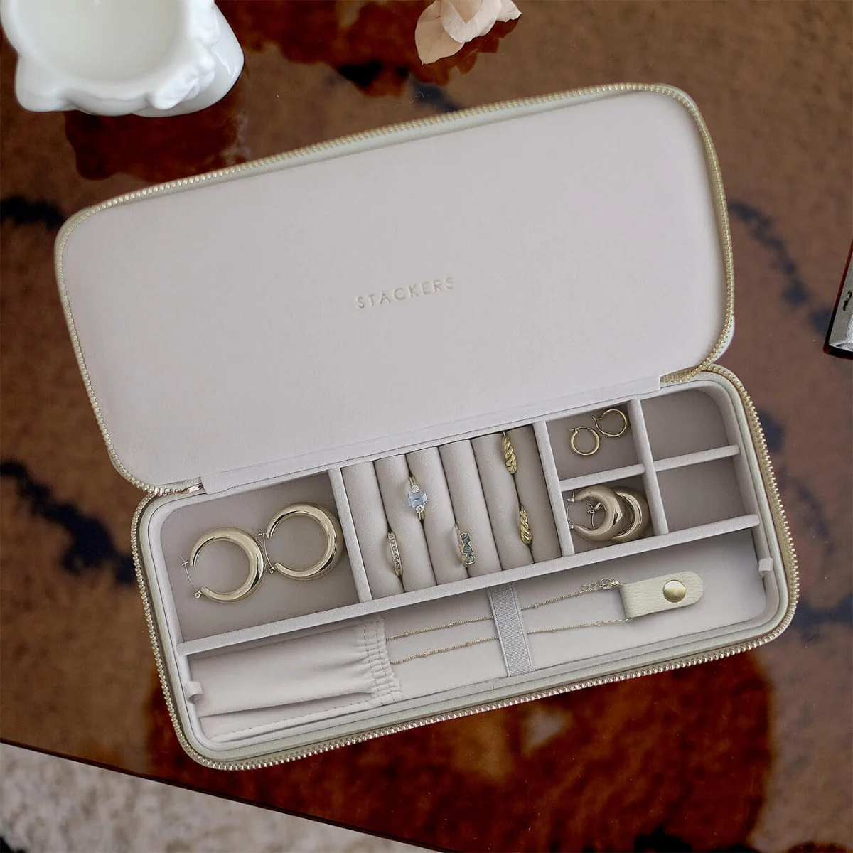 Oatmeal Sleek Necklace Travel Jewellery Box - Image 3