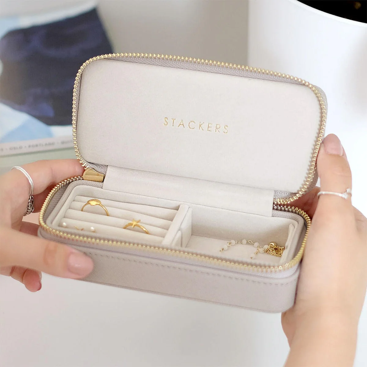 Taupe Medium Travel Jewellery Box - Image 3