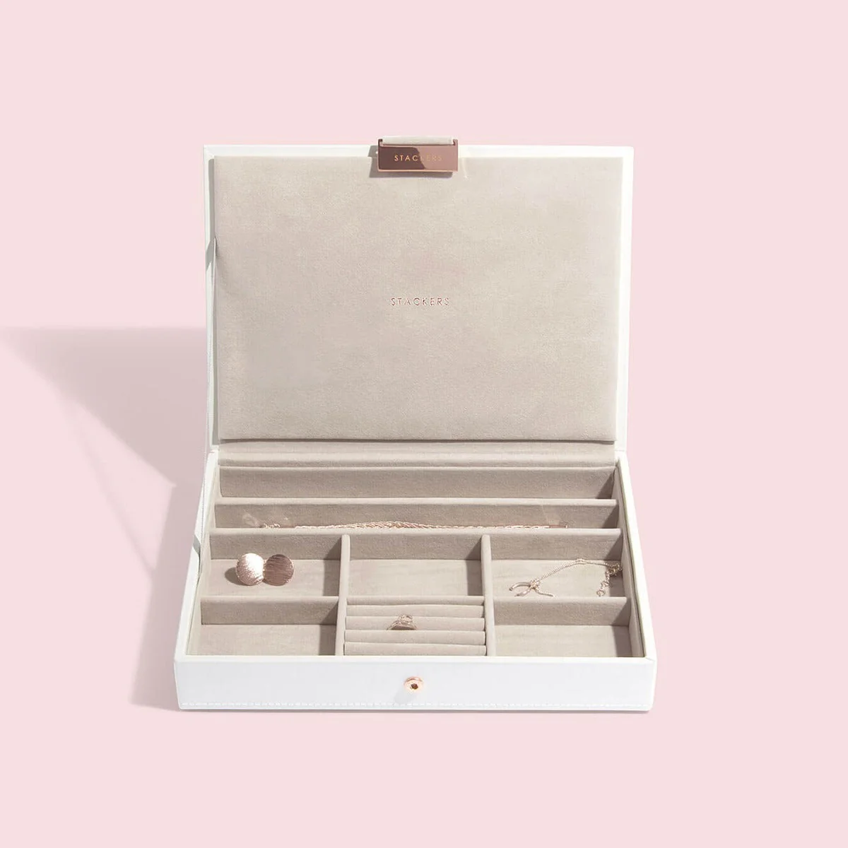 White & Rose Gold Classic Jewellery Box - Image 5