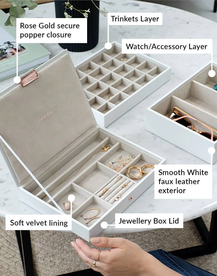 White & Rose Gold Classic Jewellery Box - Image 8