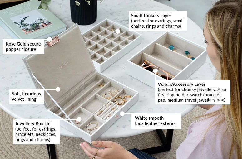 White & Rose Gold Classic Jewellery Box - Image 9
